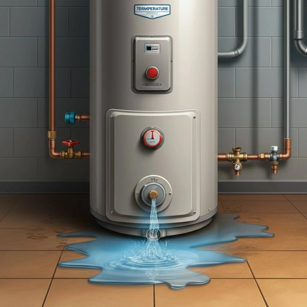 Is A Leaking Water Heater Dangerous? AI image for refrence  